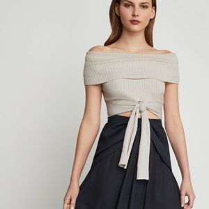NWT BCBGMAXAZRIA metallic off the shoulder tie top